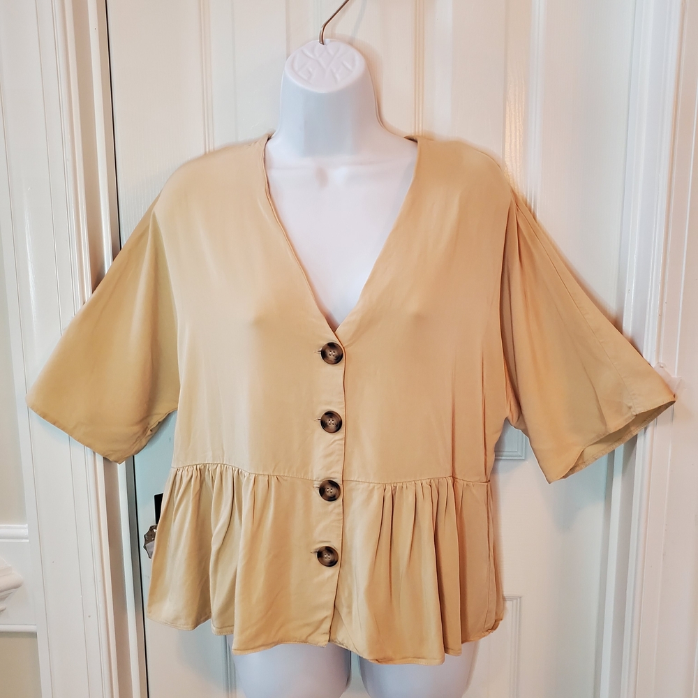 ASOS / Butter Yellow / Button-Down / Peplum / Blouse / Sz. 10